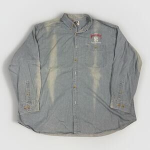 VTG 1996 New York Yankees Champions Lee Sport Blue Denim Cotton Button Up Men 2X